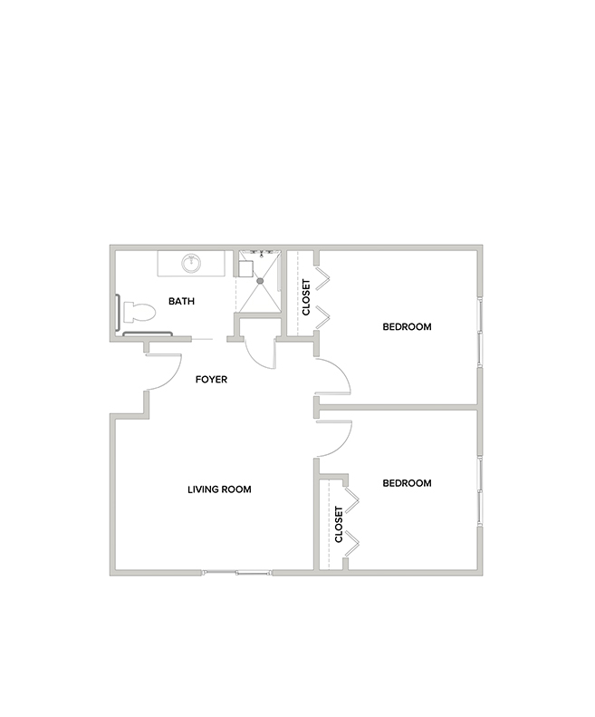 A memory care suite floor plan with two bedrooms.