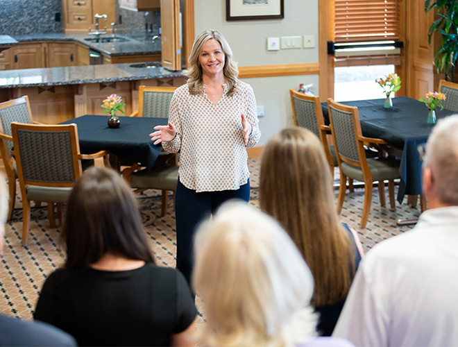A group of professionals talking.