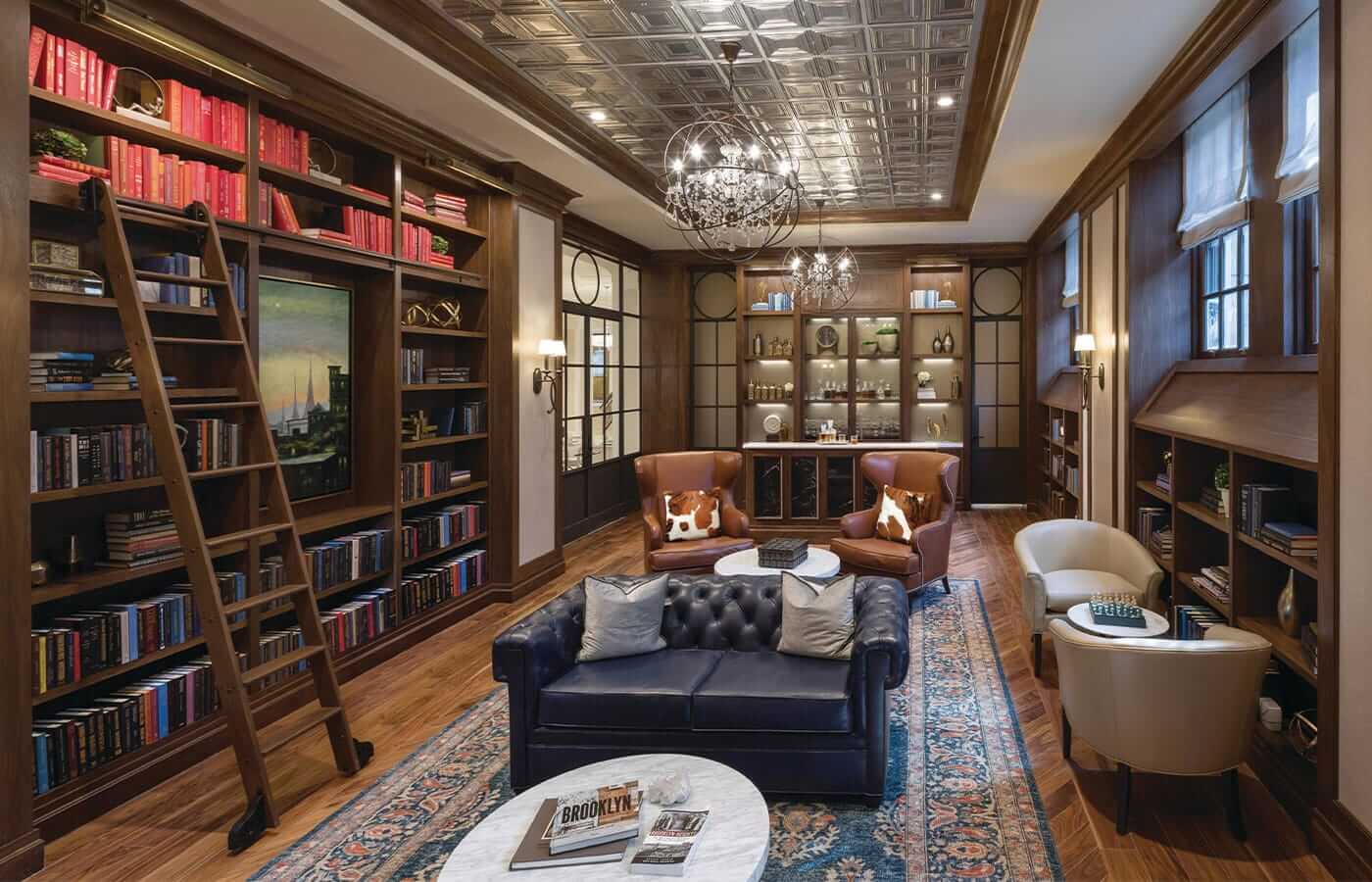 A look at the library and wine bar on-site at The Watermark at Brooklyn Heights.