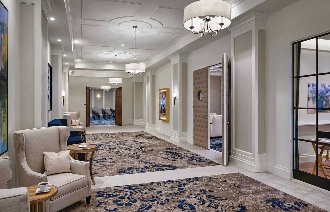 A hallway showcasing the entrance to the on-site theatre and performance centre at The Watermark at Brooklyn Heights.