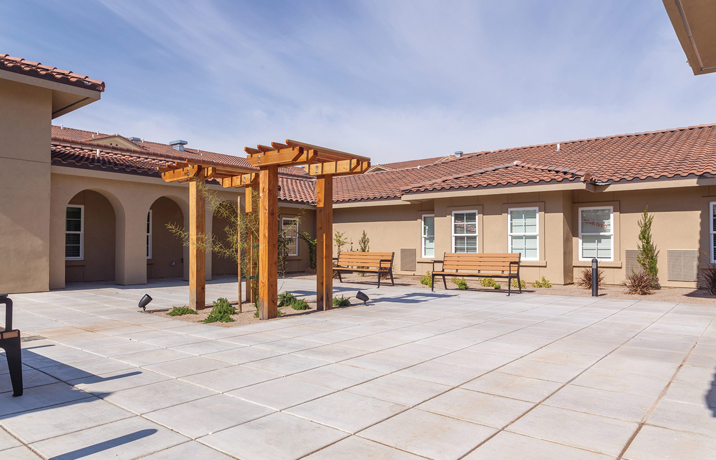 A bright and spacious courtyard area.