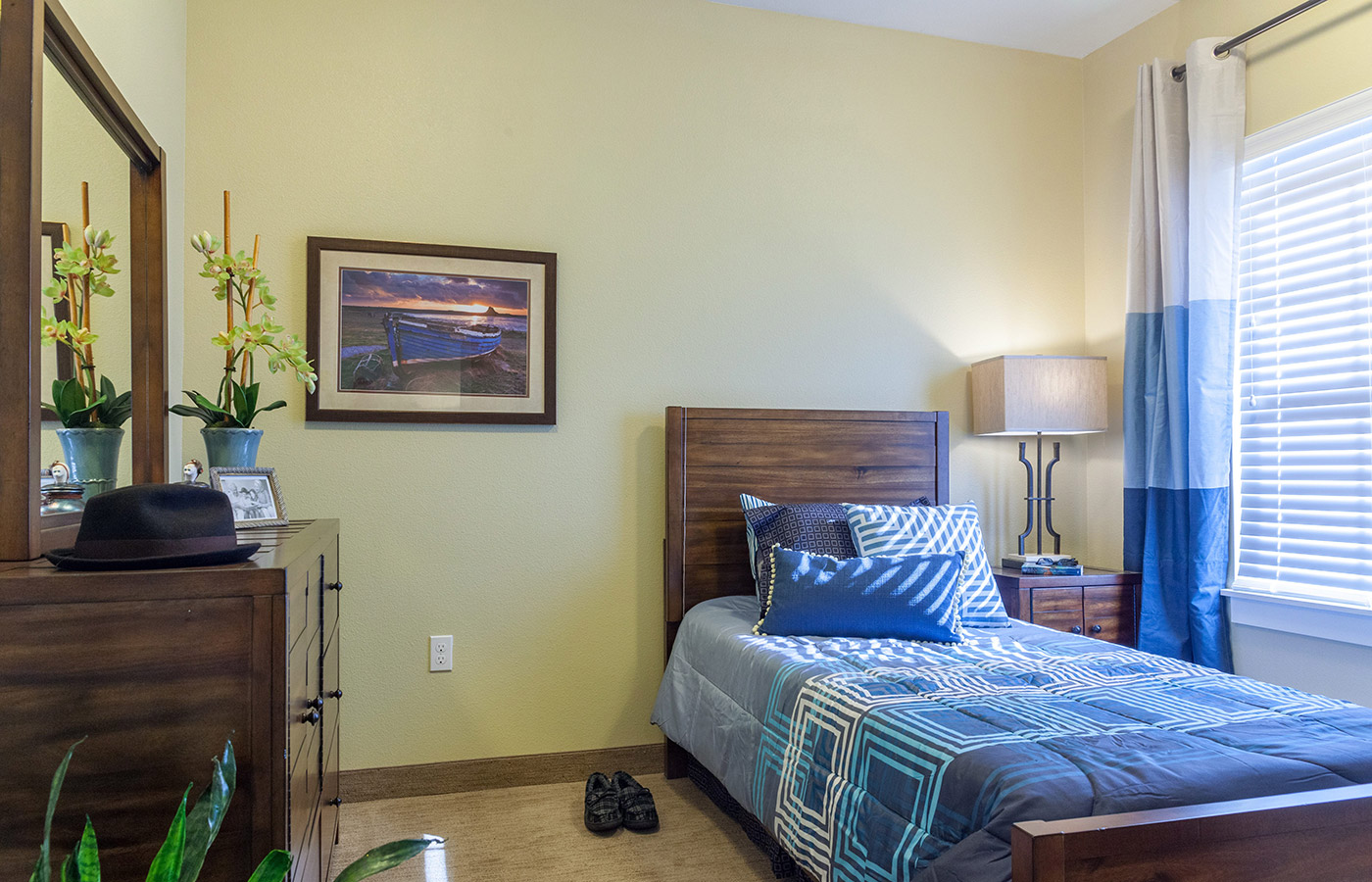 Bedroom in one of the apartment at The  Caliche Senior Living.