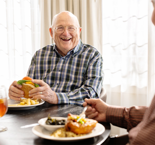 A resident eating lunch.