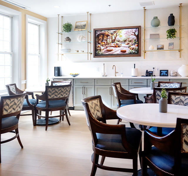 A pub with tables and seating.