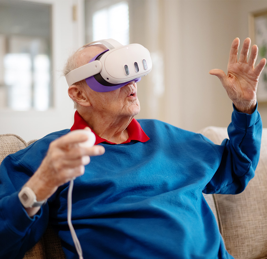 A person with a VR headset on.