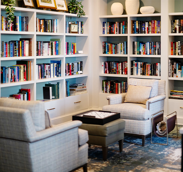 A library with seating.