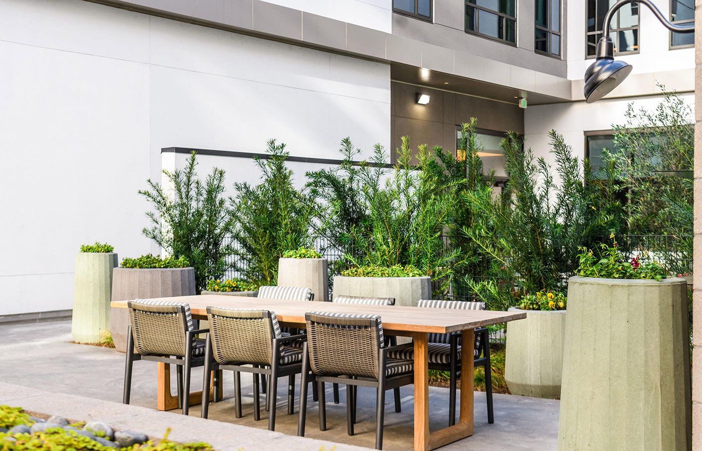 A large table within the courtyard.