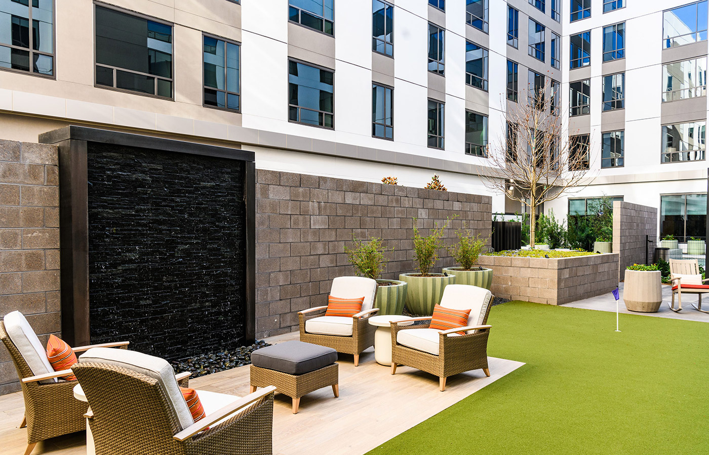 Outdoor seating within the courtyard area.
