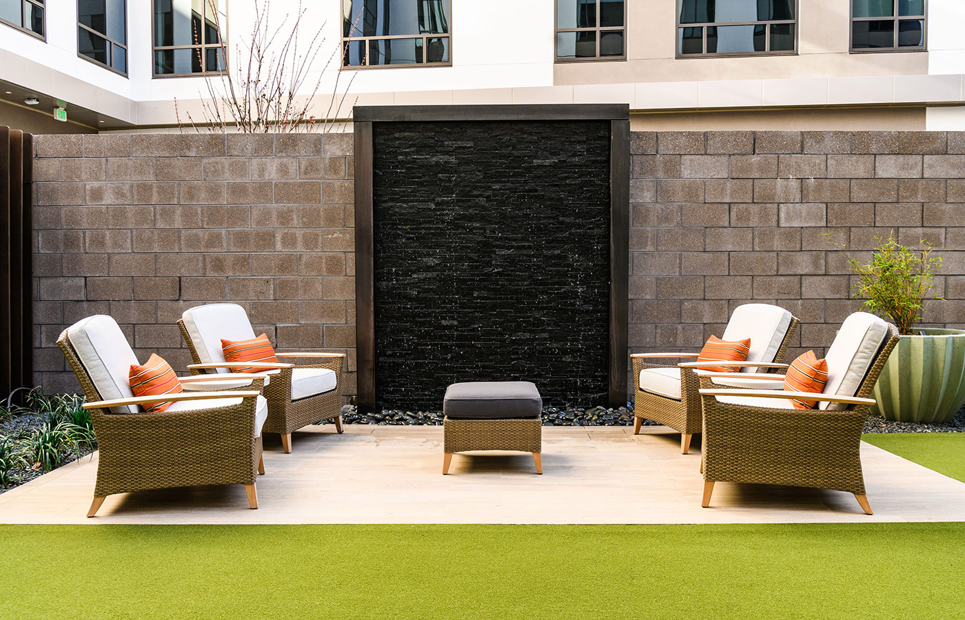 Outdoor seating within the courtyard area.