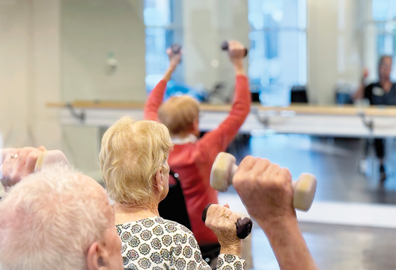 A group of people working out.