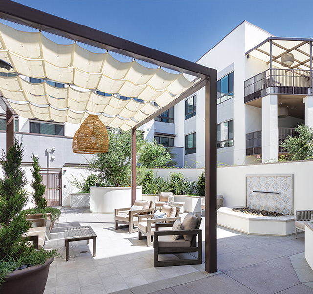 Seating in a courtyard.