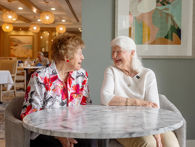 Two people laughing.