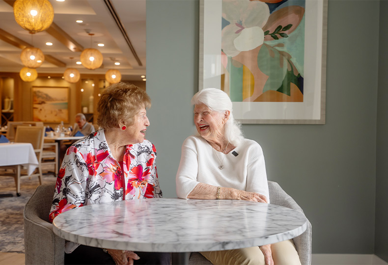 Two people laughing.