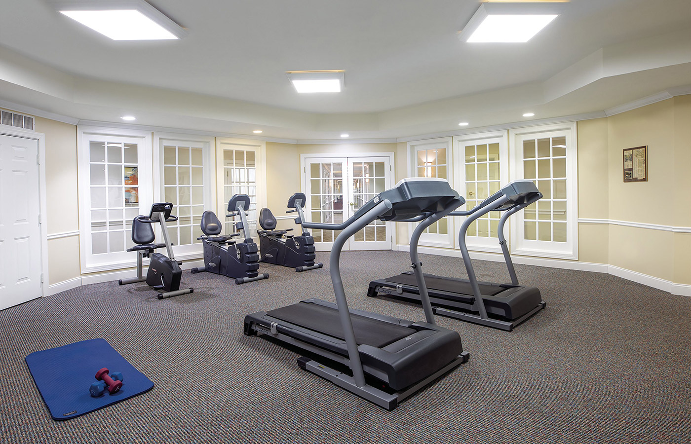 Fitness room with fitness machines.