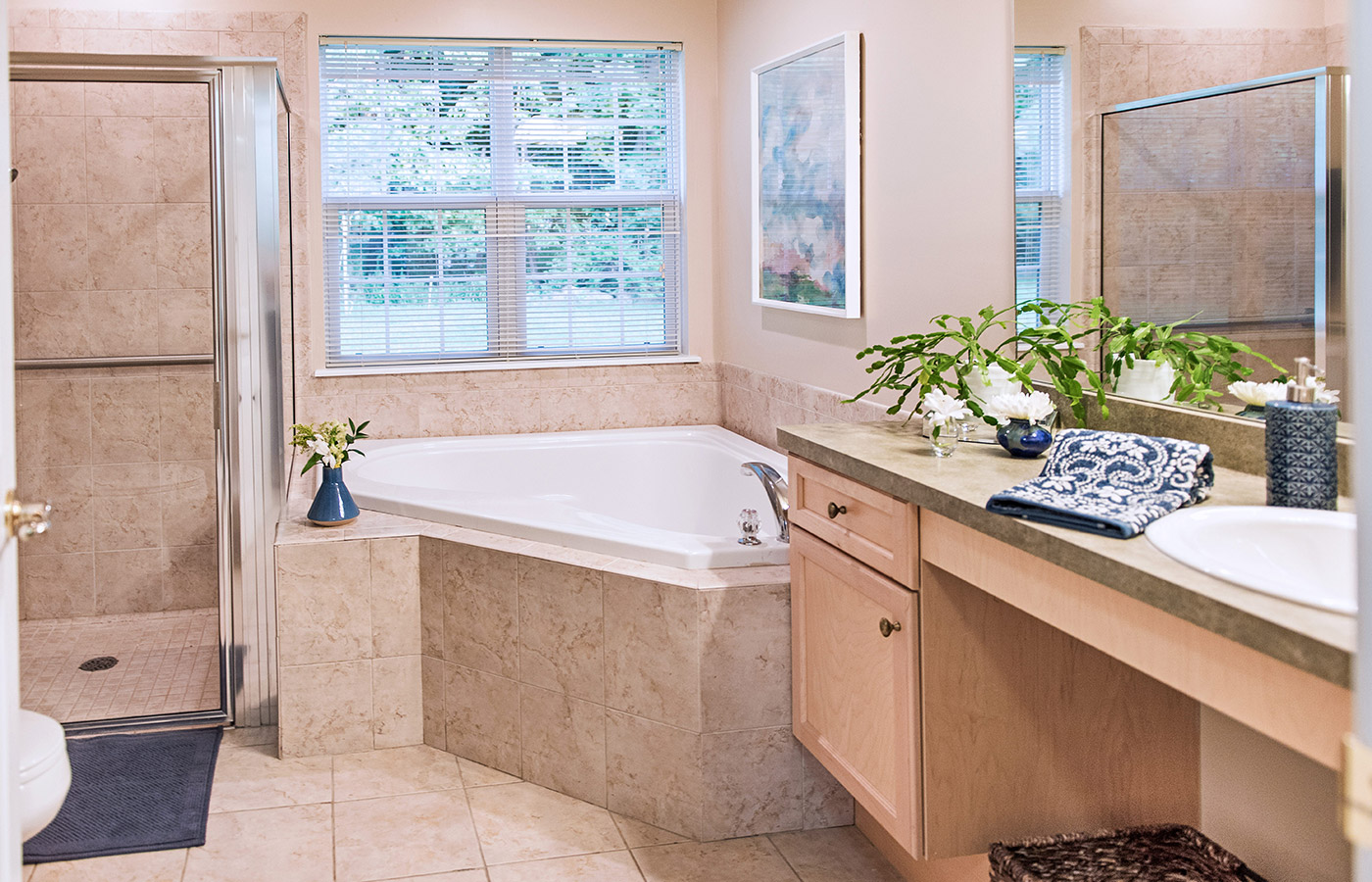 Bathroom tub and sink.