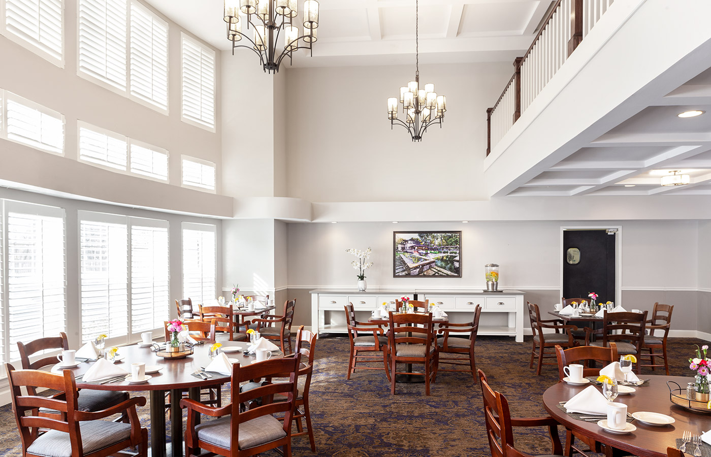 Dining room with seating area.