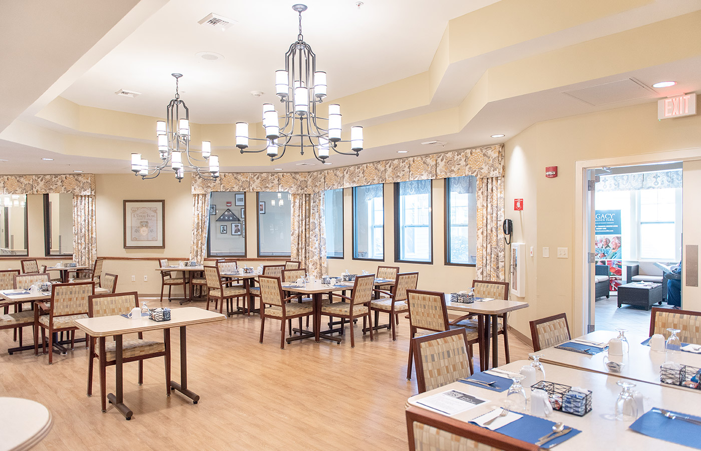 A dining area in The Legacy at Maiden Park.