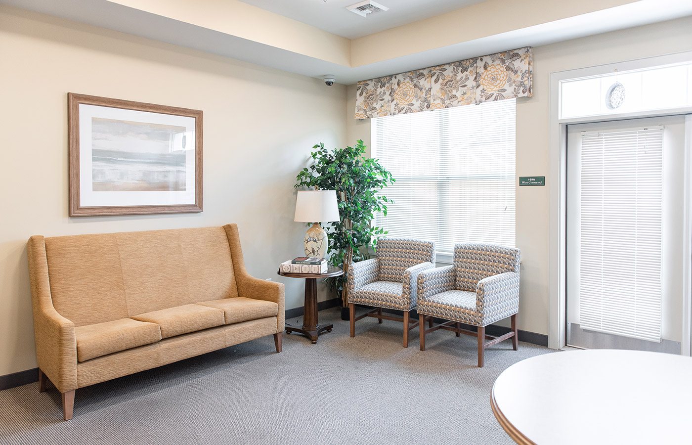 A seating area at The Legacy at Maiden Park.