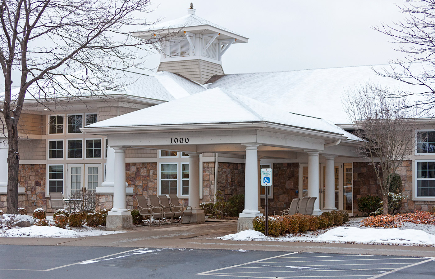 The exterior front entrance of The Legacy at Park Crescent.