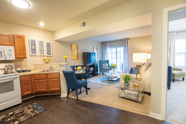 A kitchen in an apartment at The Legacy at Fairways.