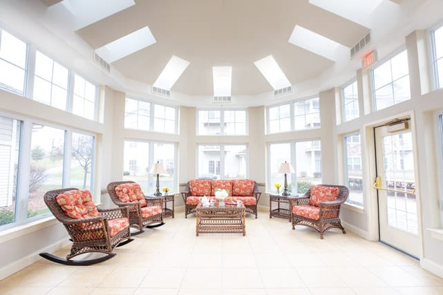 The sunroom at The Legacy at Fairways.