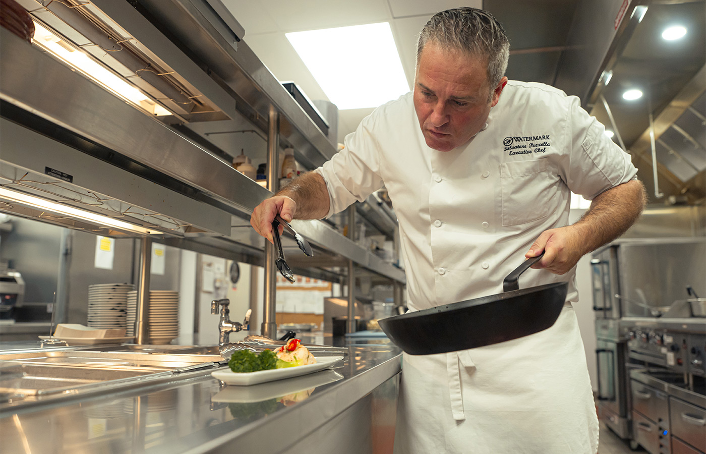 A chef cooking.