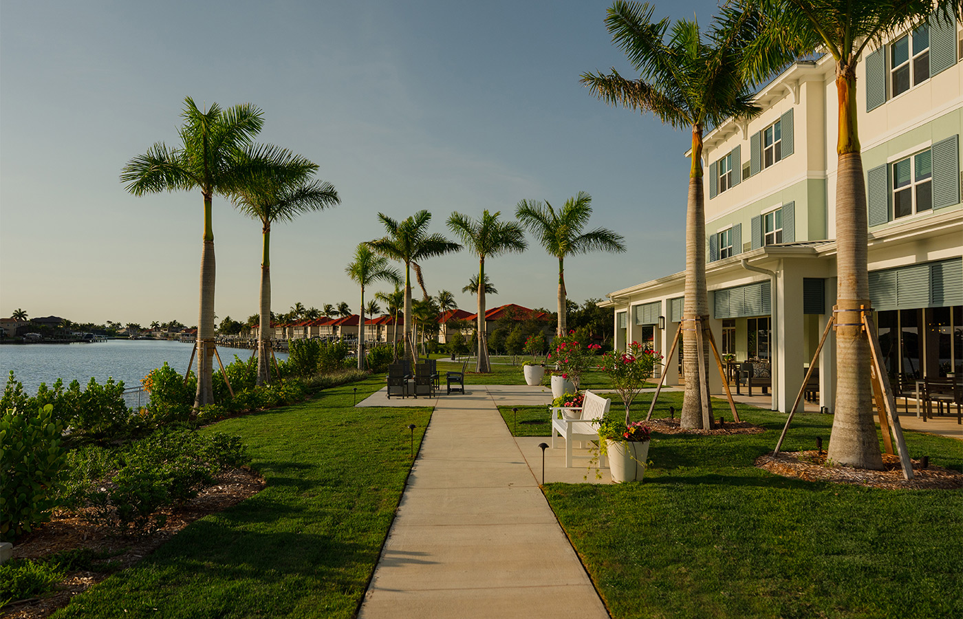 A walking path along the water.
