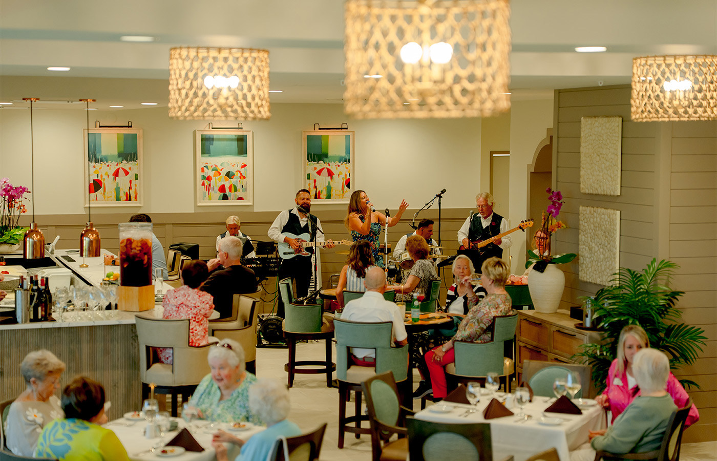 People dining in a restaurant.