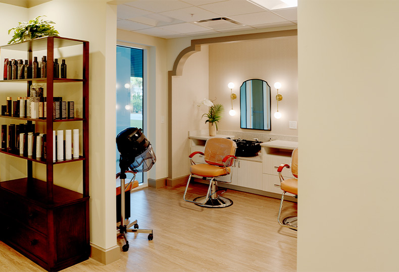 Styling stations in a salon.