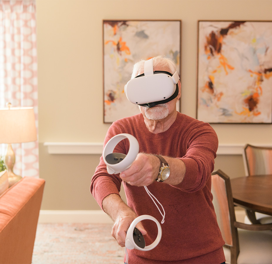 A person playing with a VR set.