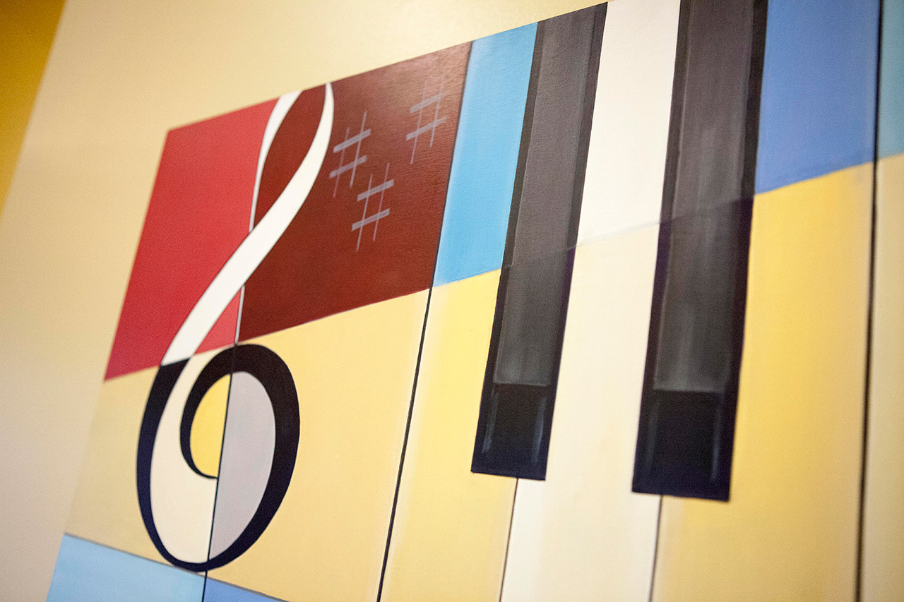 A painting with piano keys.
