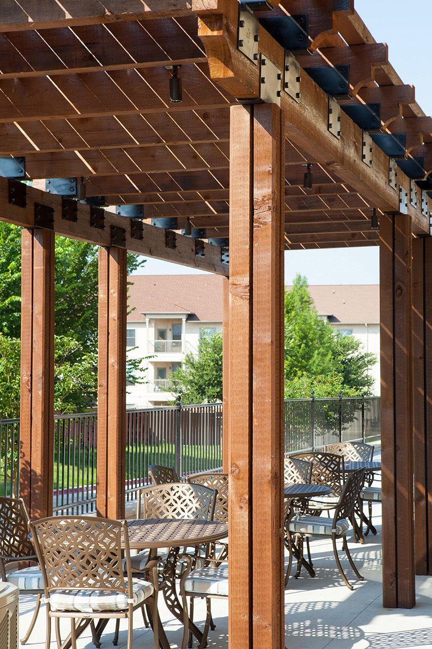 Seating area under a patio.