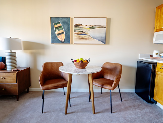 A dining area in a model apartment.