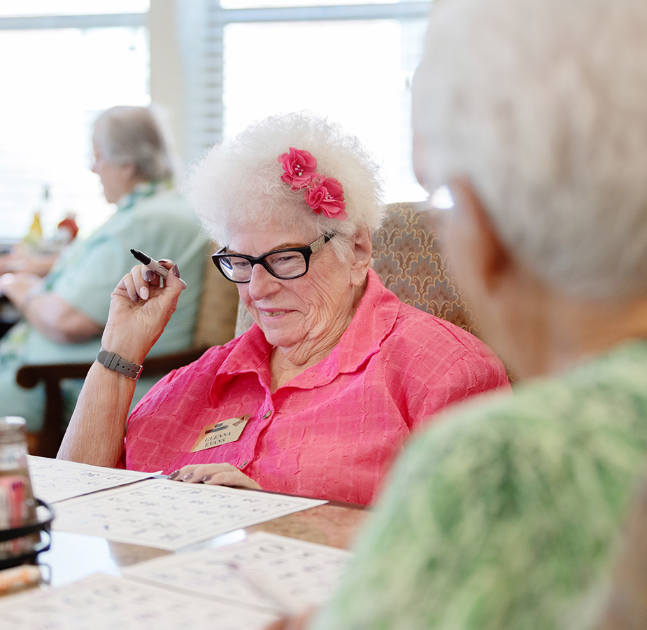 A resident is playing bingo.