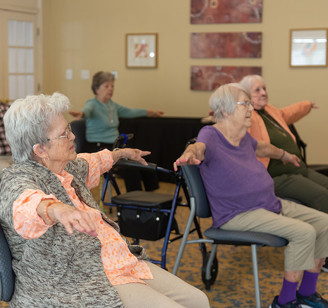 People in chairs doing yoga.