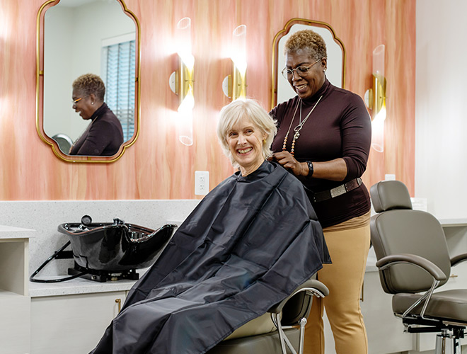 A person getting their hair done at the salon.
