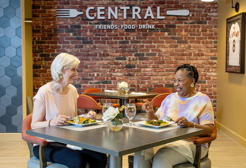 Two people eating lunch.