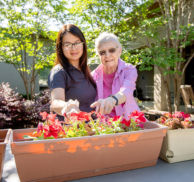 Two people working in the garden.