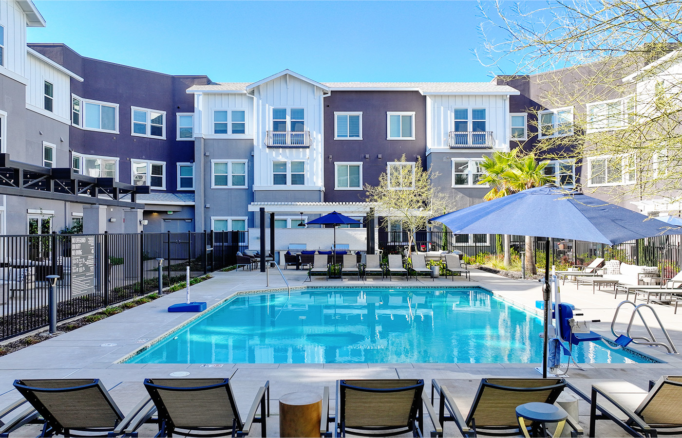 Lounge chairs by the pool.
