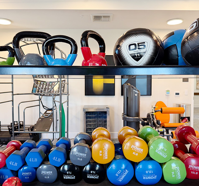 A rack full of weights.