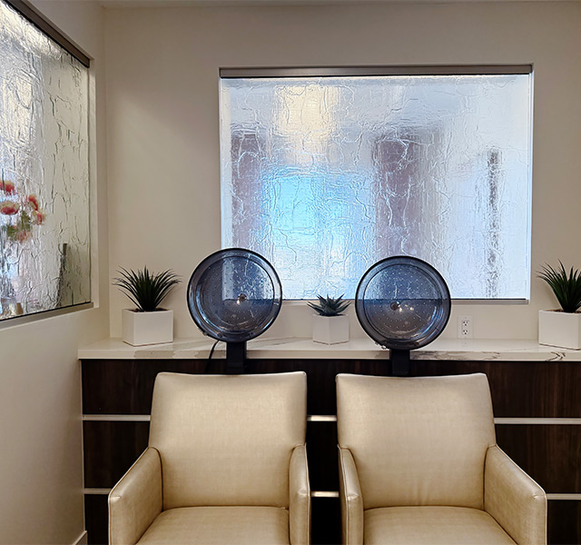 Drying stations at a salon.