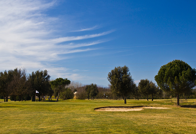 A golf course on a sunny day.