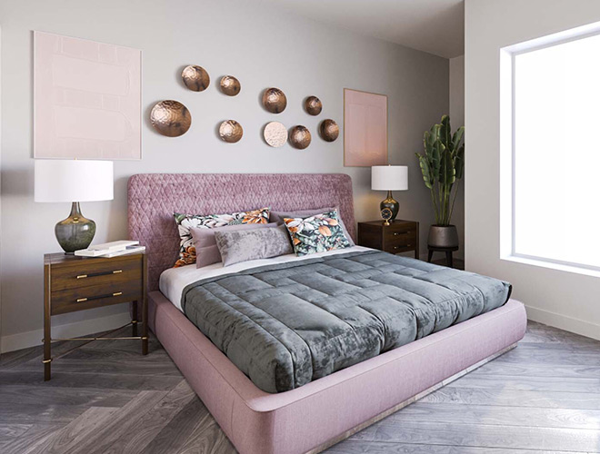 A fully furnished bedroom.