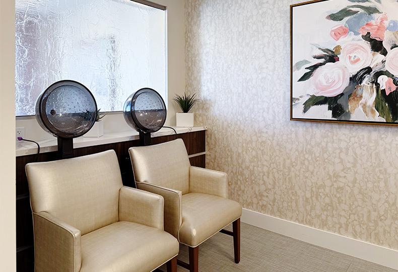 Drying stations at a salon.