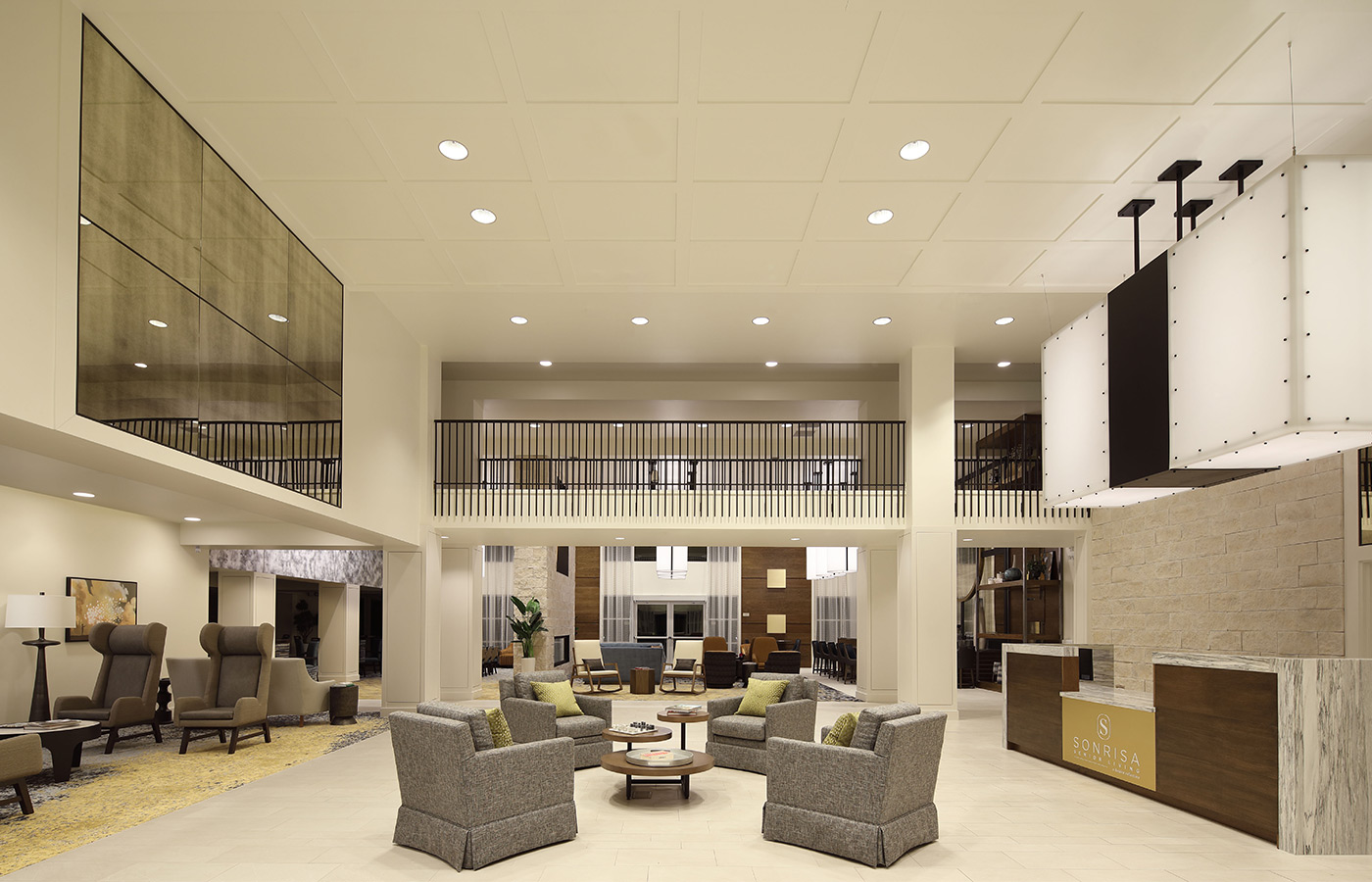 A large lobby area with seating.