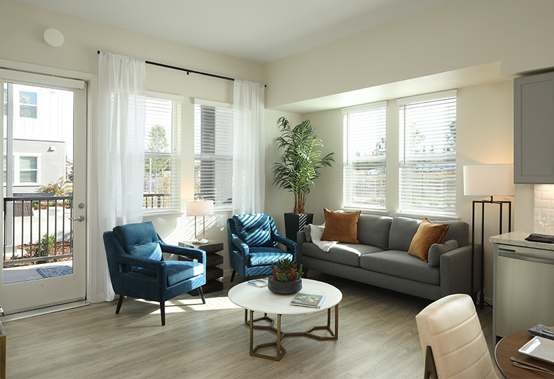 A fully furnished living room.