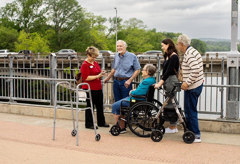 A group of residents out on the town with an associate.