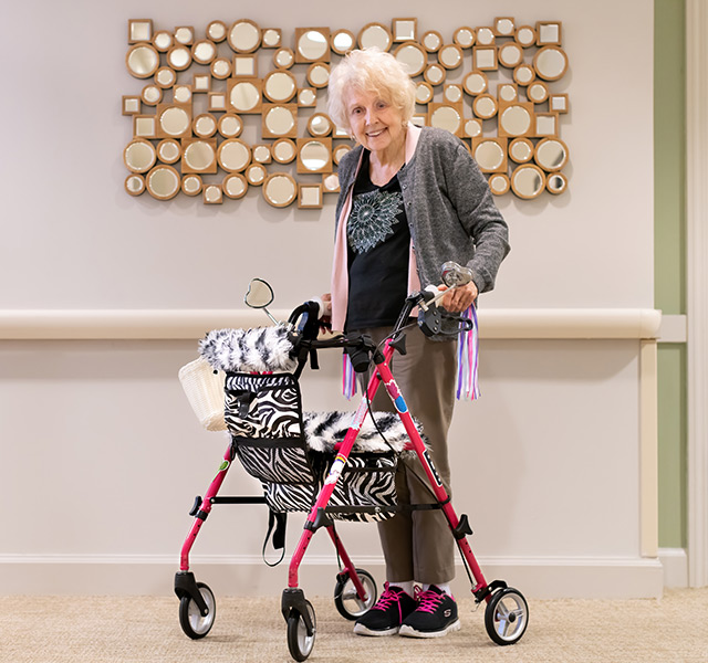 A resident and their decorated walker.