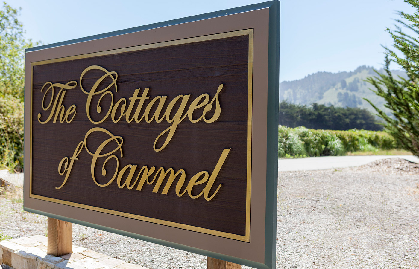The exterior sign of the Cottages of Carmel