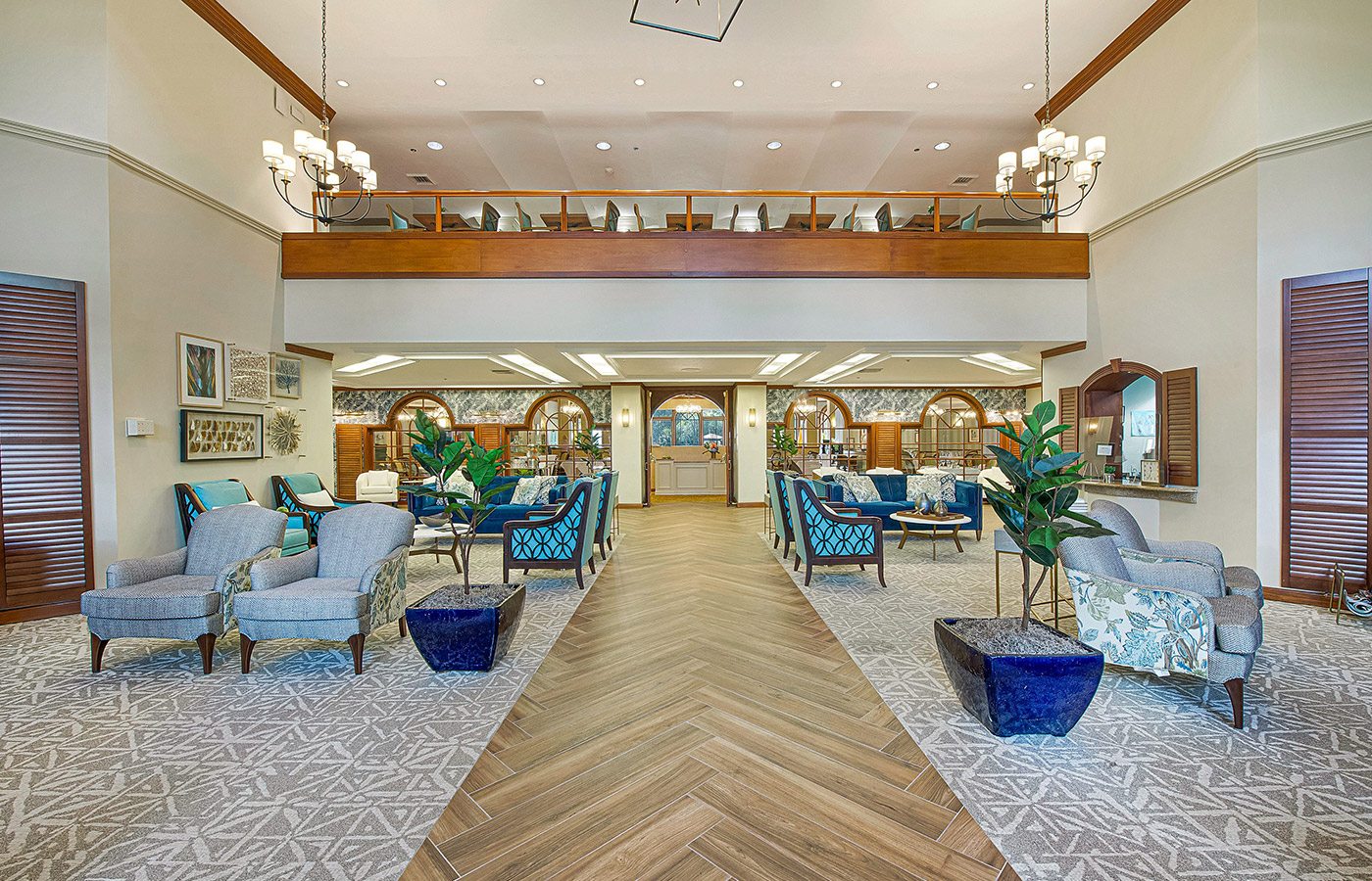 bright lobby area with seating